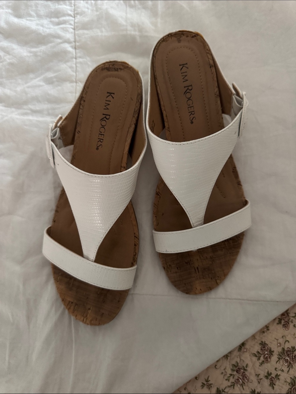 Kim Rogers White Cork Wedge Sandals